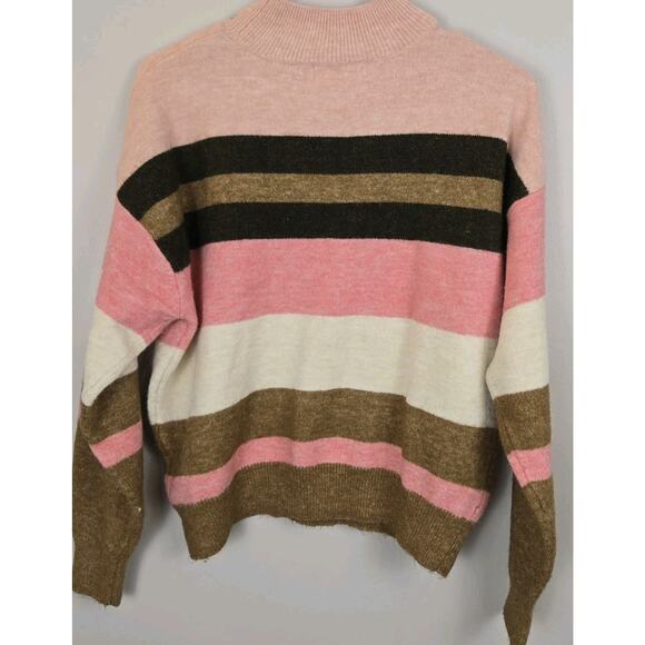 H&M Pullover Sweater Small Pink Striped Knit Wool High Neck Long Sleeve Retro - Picture 4 of 9